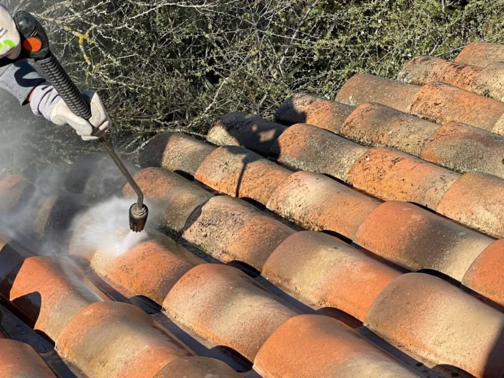 Nettoyage et traitement d’une toiture de maison sur Istres près de Martigues.
