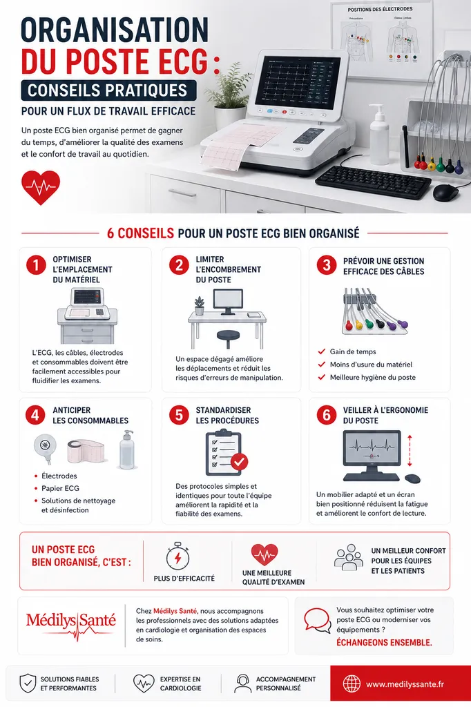 Poste ECG organisé et ergonomique dans un cabinet médical moderne à Agen
