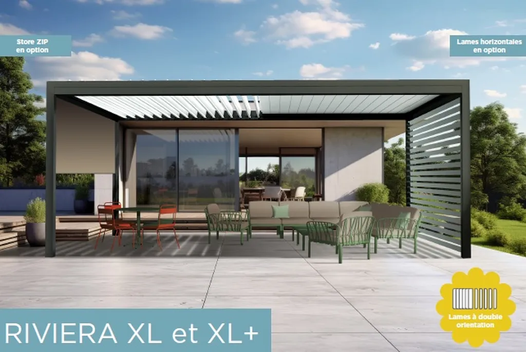 Pergola très grande dimension en aluminium a lames retractables à Mougins