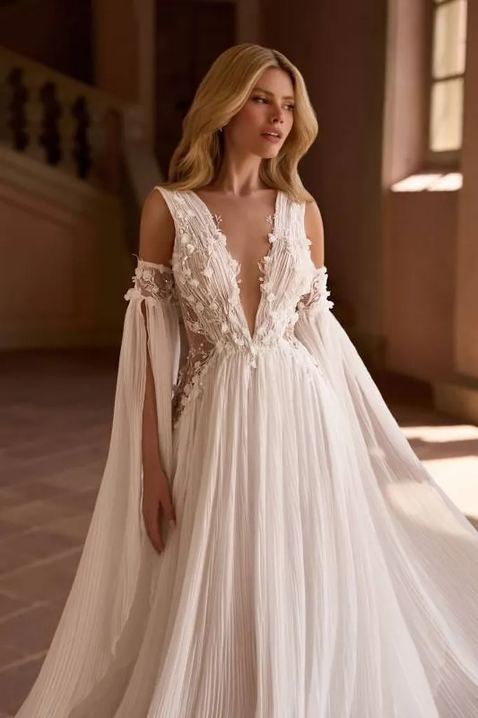 Robe de mariée trapèze en mousseline plissée Marseille