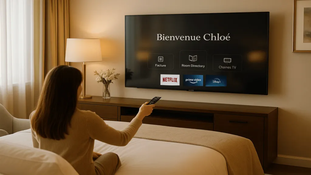 Liaison PMS hôtel au Room Directory IPTV sur TV pour afficher le nom du client