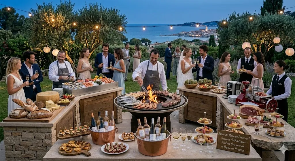 Menu mariage provençal avec vin d'honneur et ateliers gourmands servis par notre traiteur à la Villa Khariessa Martigues