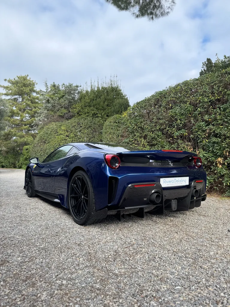 Ferrari 488 Pista Bleue Tour de France – Protection XPEL Ultimate Fusion & Céramique Gtechniq Crystal Serum Ultra à Menton Cote D'azur