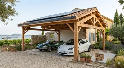  abri de voiture en bois à Bouzigues à côté du Bassin de Thau.
