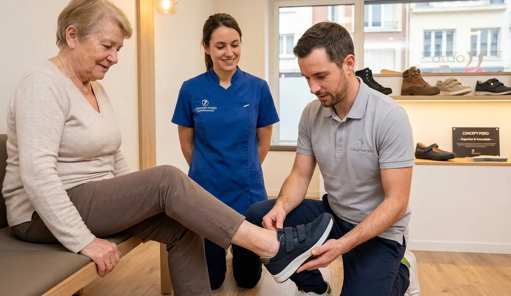 chaussures orthopédiques sur mesure pour reprise de la marche et kinésithérapie CONCEPT-PODO