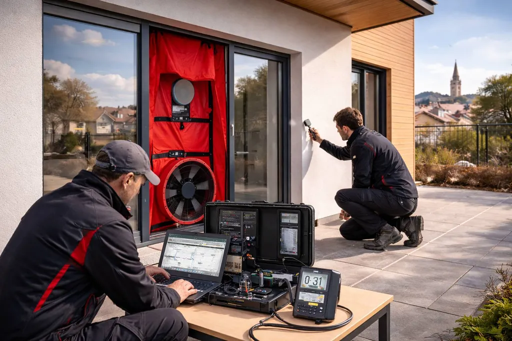 Test d'etancheite à l'air d'une maison neuve à Bourg-en-Bresse (01 Ain)