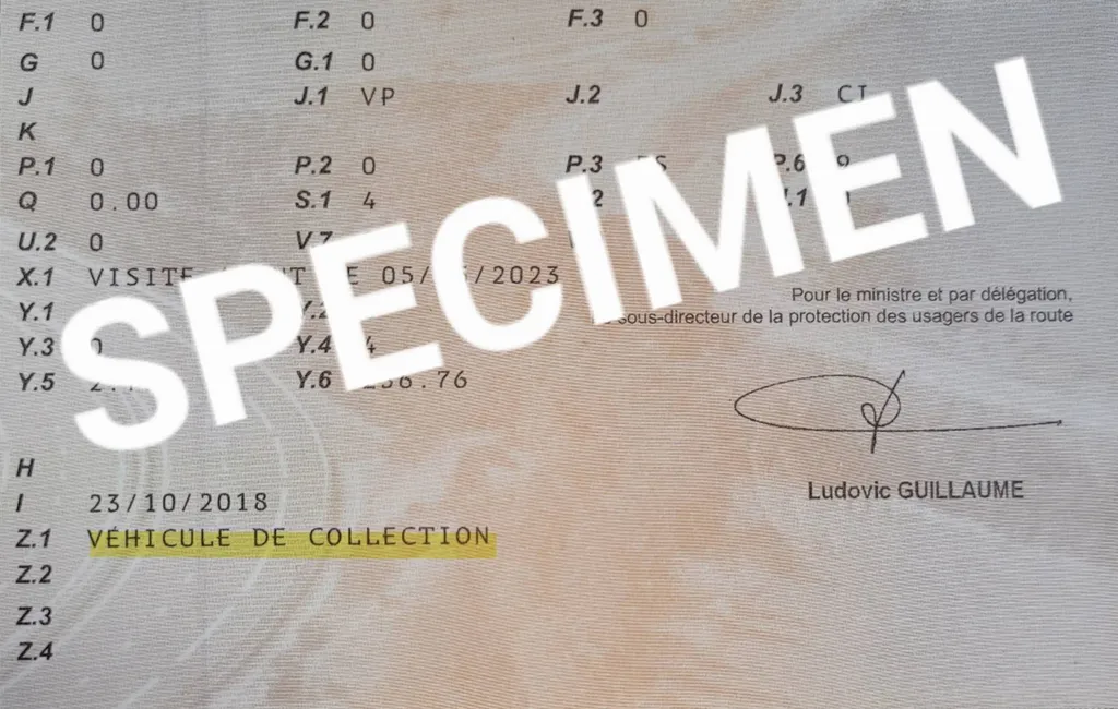 Pour qu'un véhicule soit en catégorie collection, la mention doit être inscrite sur le certificat d'immatriculation