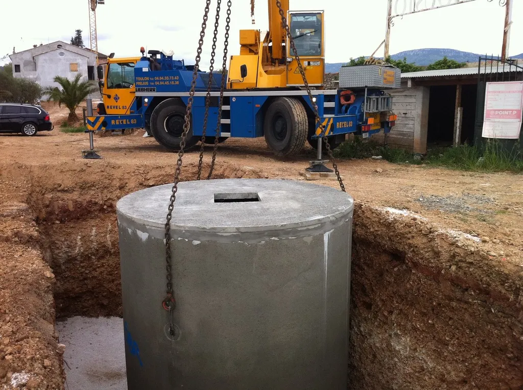 Positionnement de cuve béton comme microstation d'épuration, Var