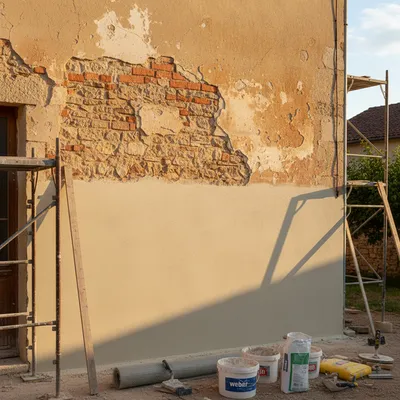 Entreprise artisanale pour rénovation de façade à Villeneuve Tolosane proche Tournefeuille avec reprise des supports anciens et application produits Weber ParexLanko PRB en Haute-Garonne Occitanie 31