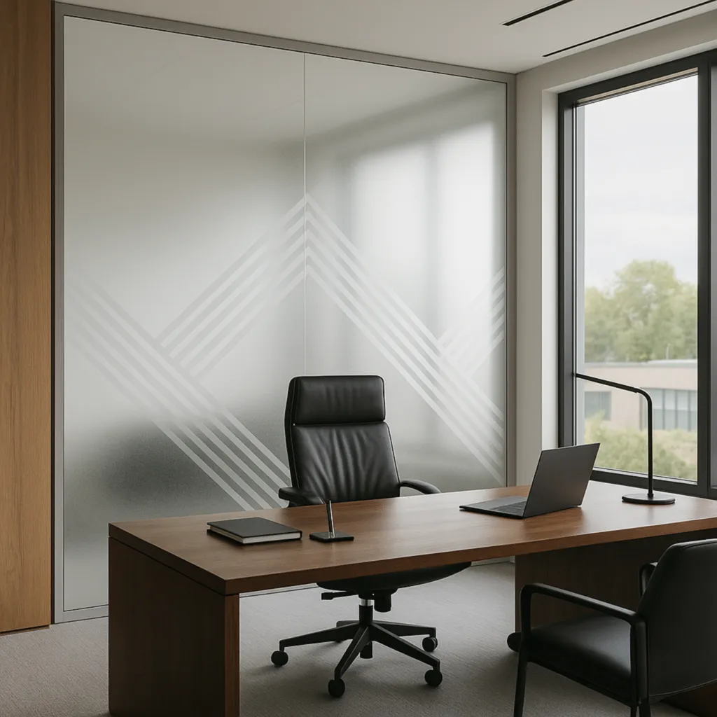 Film architectural White Frost pour cloisons vitrées – Idéal pour bureaux de direction, salles de réunion et espaces confidentiels. Solution esthétique validée par architectes.