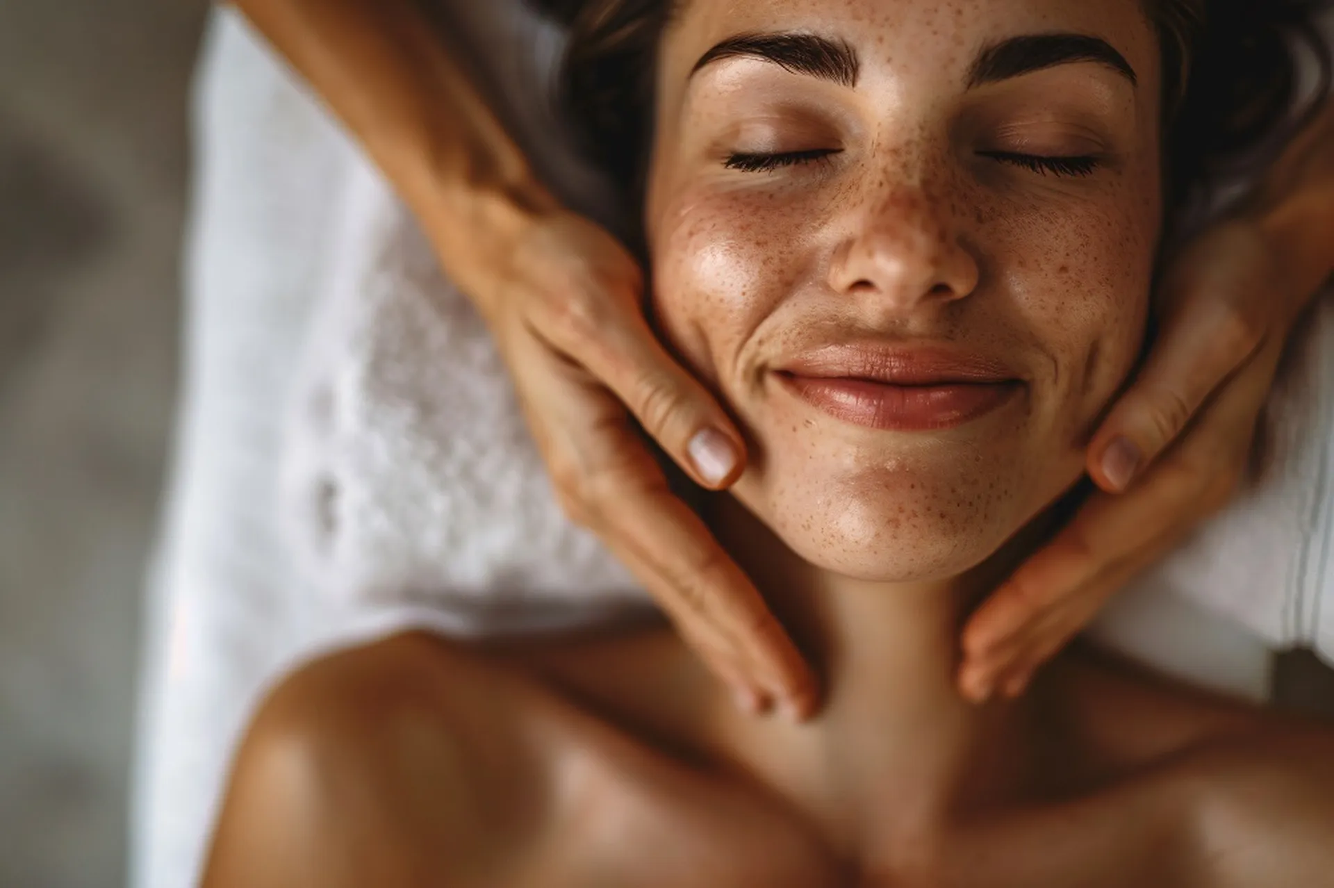 Formation Kobido en présentiel à Aix en Provence : démonstration d’une manœuvre liftante sur l’ovale du visage, illustrant la précision du massage liftant japonais enseigné chez Aglaé Académie.