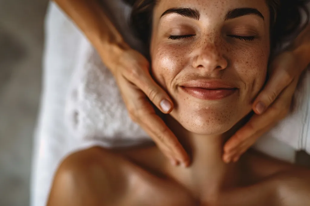 Formation Kobido en présentiel à Aix en Provence : démonstration d’une manœuvre liftante sur l’ovale du visage, illustrant la précision du massage liftant japonais enseigné chez Aglaé Académie.