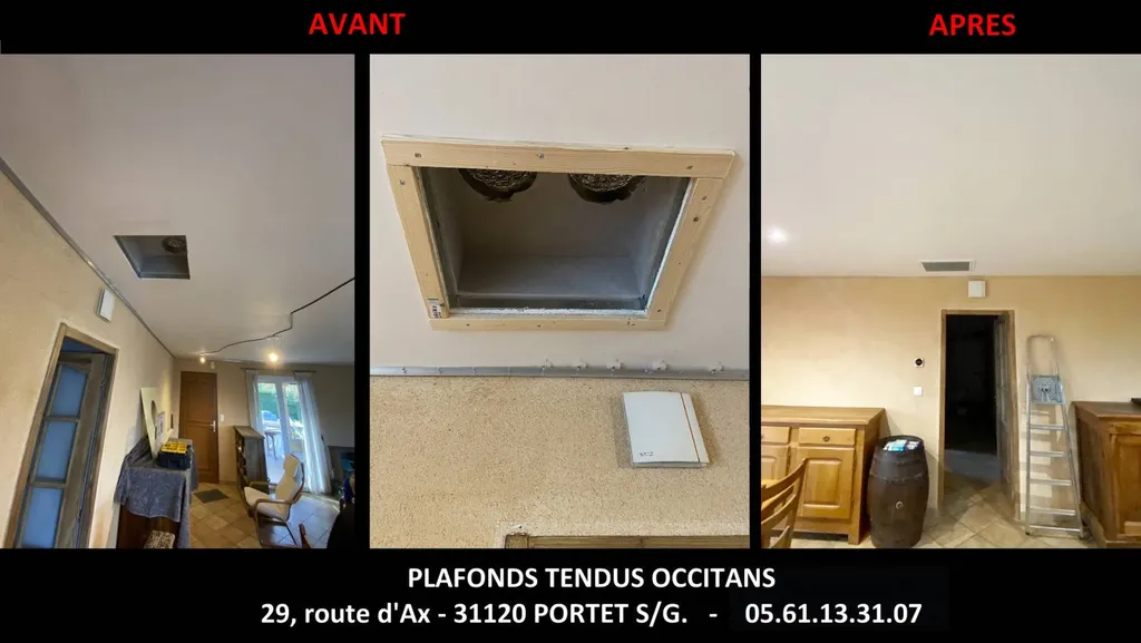 AVANT / APRES chantier de Plafonds Tendus Occitans Toulouse - Bérat