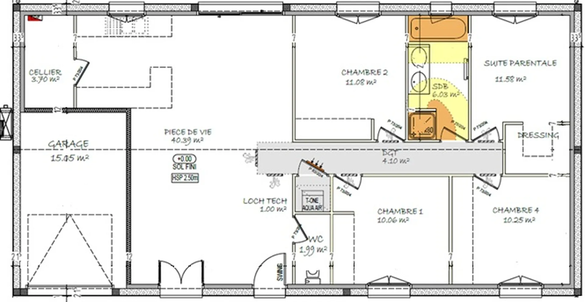 Maison droite de 100 m² avec garage de 15 m²