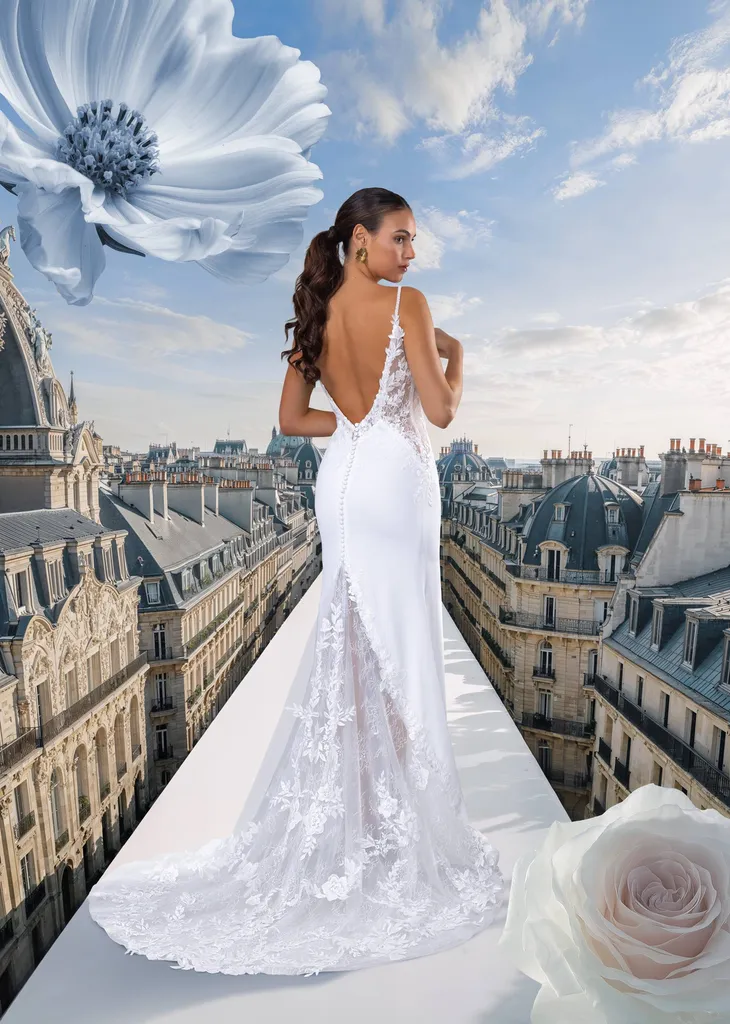 Robe de mariée sirène en crêpe et dentelle à Marseille