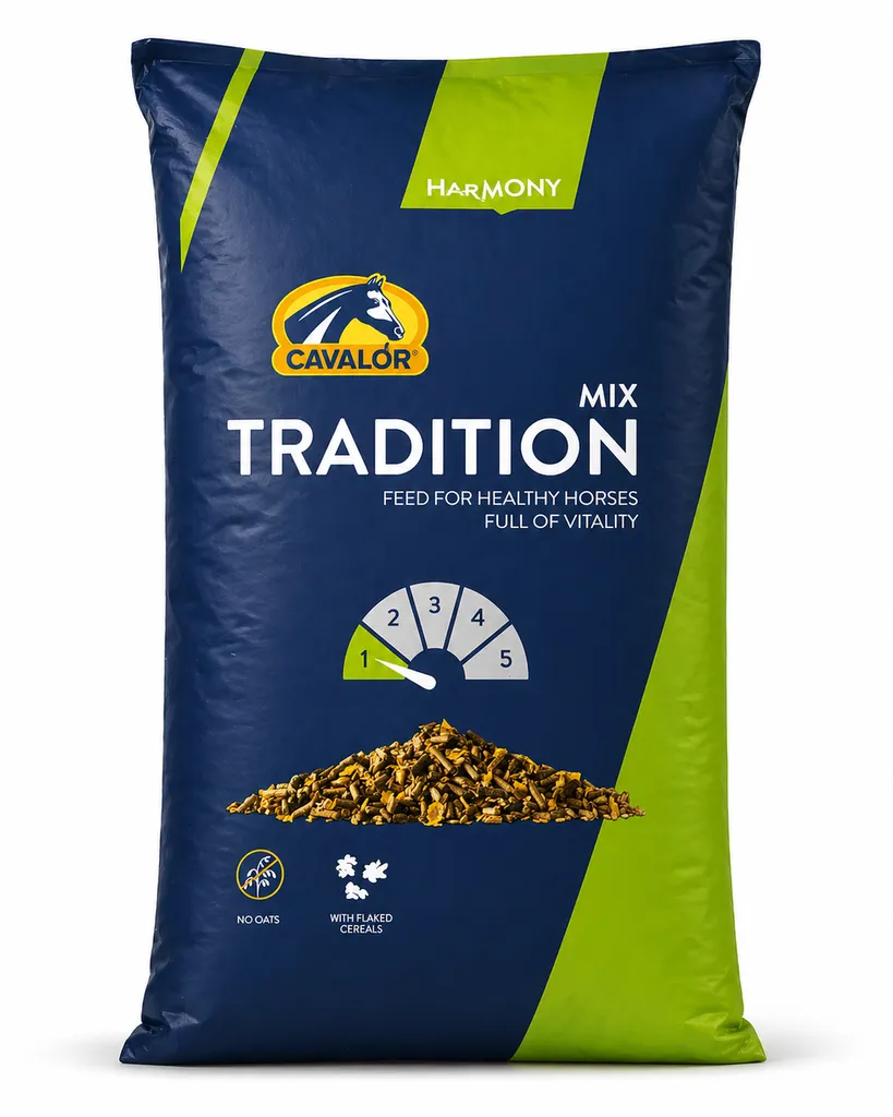 Cavalor Tradition Mix – muesli sans avoine pour chevaux de loisir et sensibles