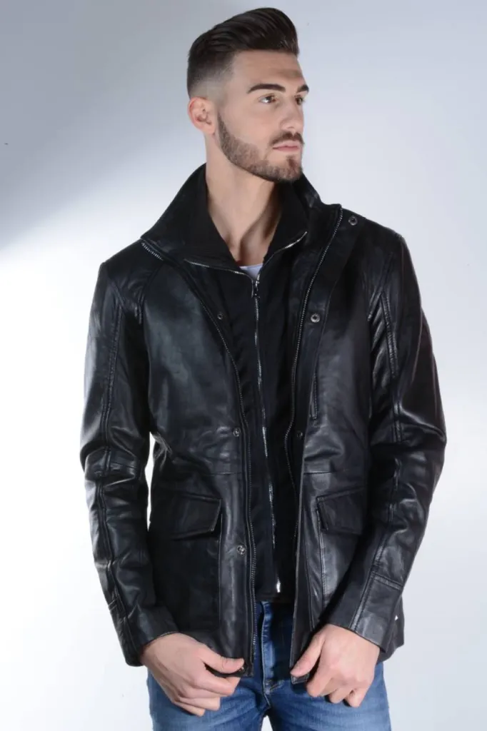 veste cuir noir homme