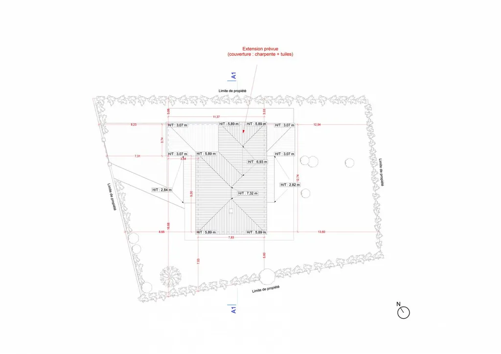 Plan de masse projet - Déclaration préalable pour l'extension d'une villa individuelle à Salon de Provence (13300)