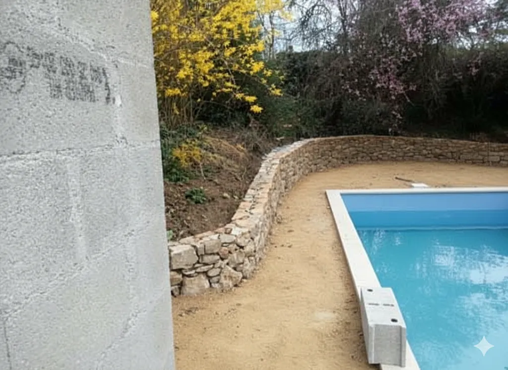 Création de muret en bordure pour délimiter le terrain et apporter un cachet authentique à l’extérieur à Champagne au Mont d'Or