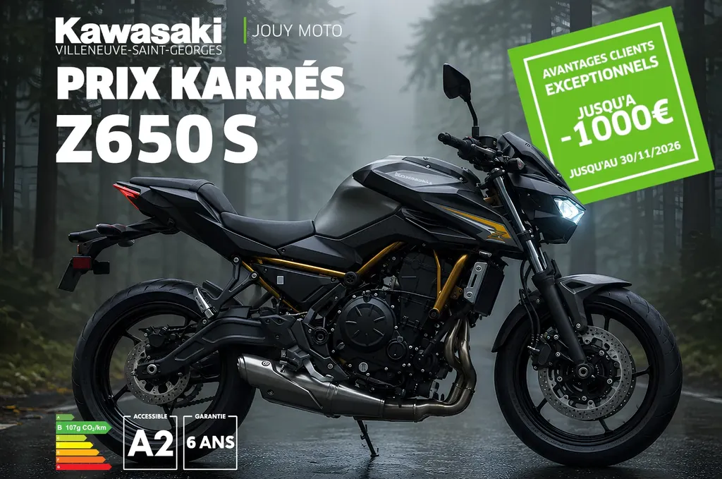 1000€ d'avantage client sur la Kawasaki Z650S 2026 chez Jouy Moto Kawasaki à Villeneuve-Saint-Georges