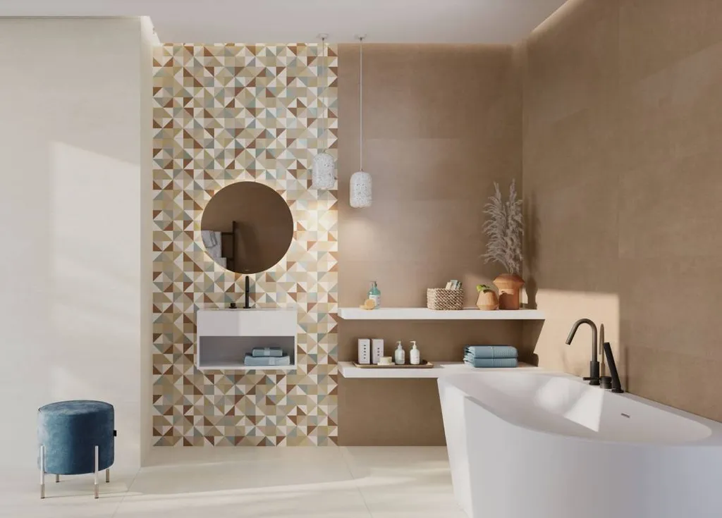 Salle de bains avec décors géométriques