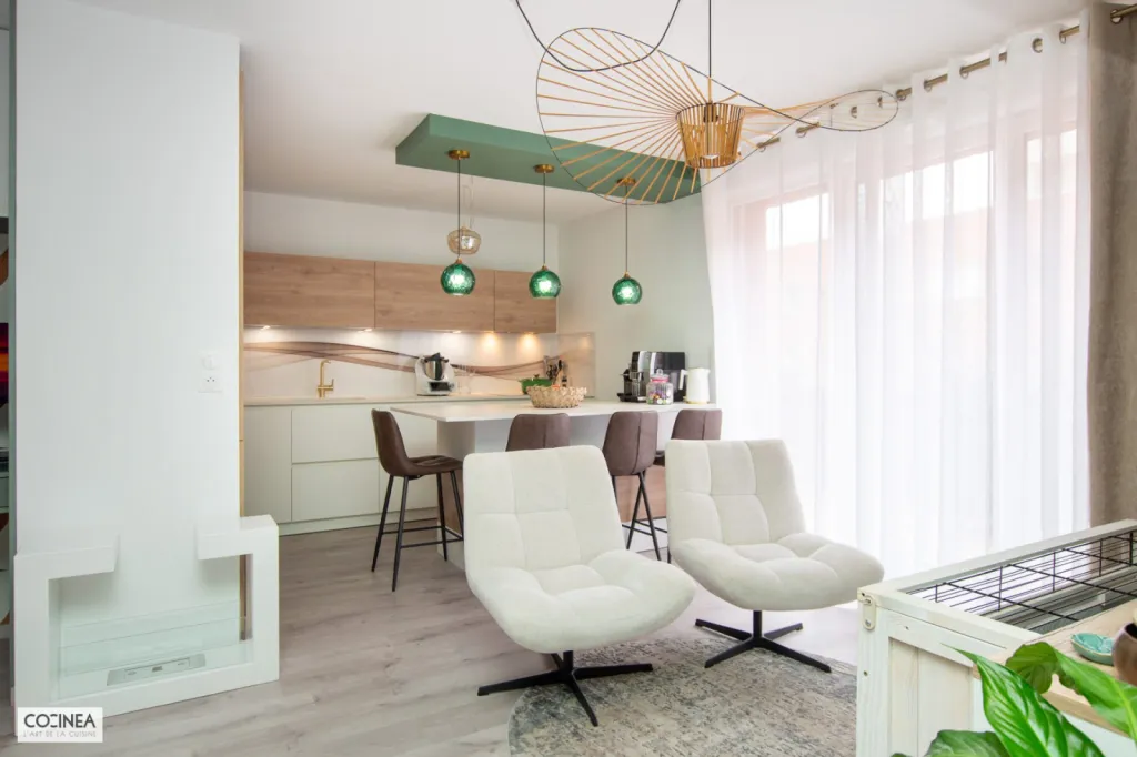 Cuisine Armony KAPPA-X White Mat et RHO CRETA Bois avec Plan Dekton Zenith à Toulouse – Design Moderne et Convivialité