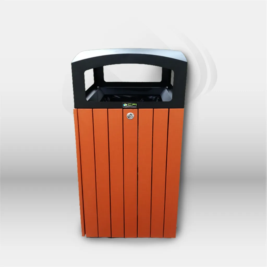Corbeille extérieure 90 litres acier Flora installée dans un espace public ou professionnel à Mont-de-Marsan, Landes (40), Nouvelle-Aquitaine, disponible partout en France