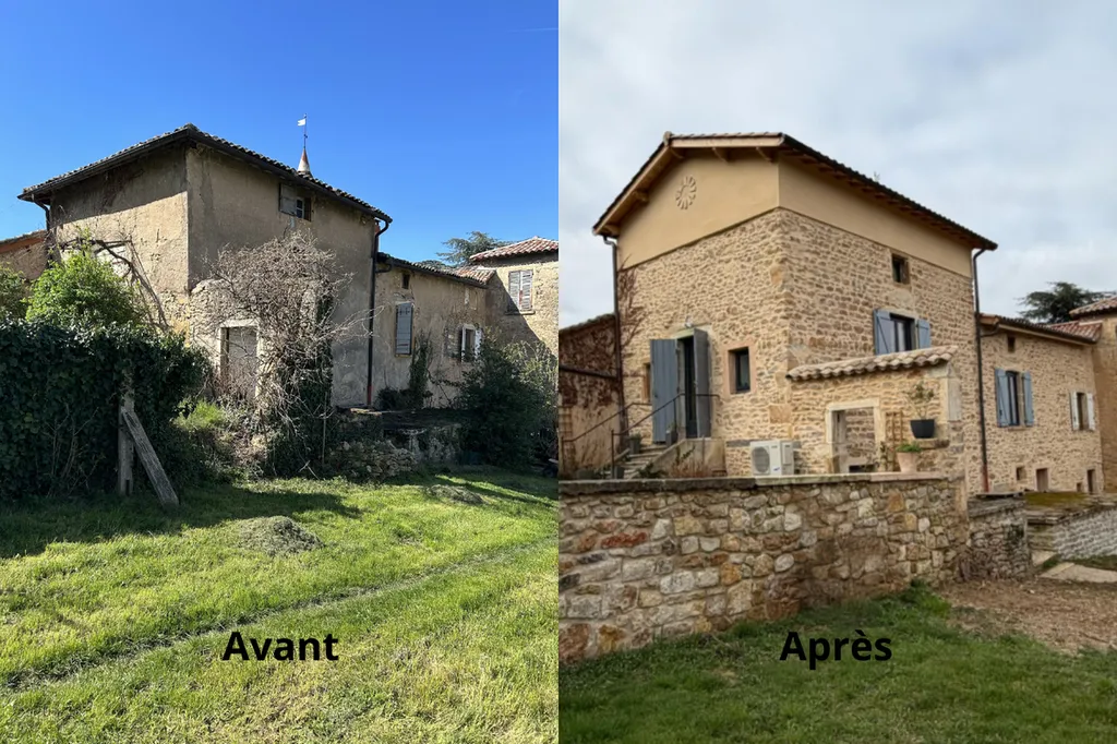 Rénovation complète d’une maison en pierre avec surélévation à Limas près de Villefranche-sur-Saône (Rhône 69)