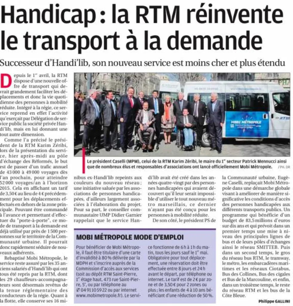 Service de transport public à Marseille MOBI METROPOLE