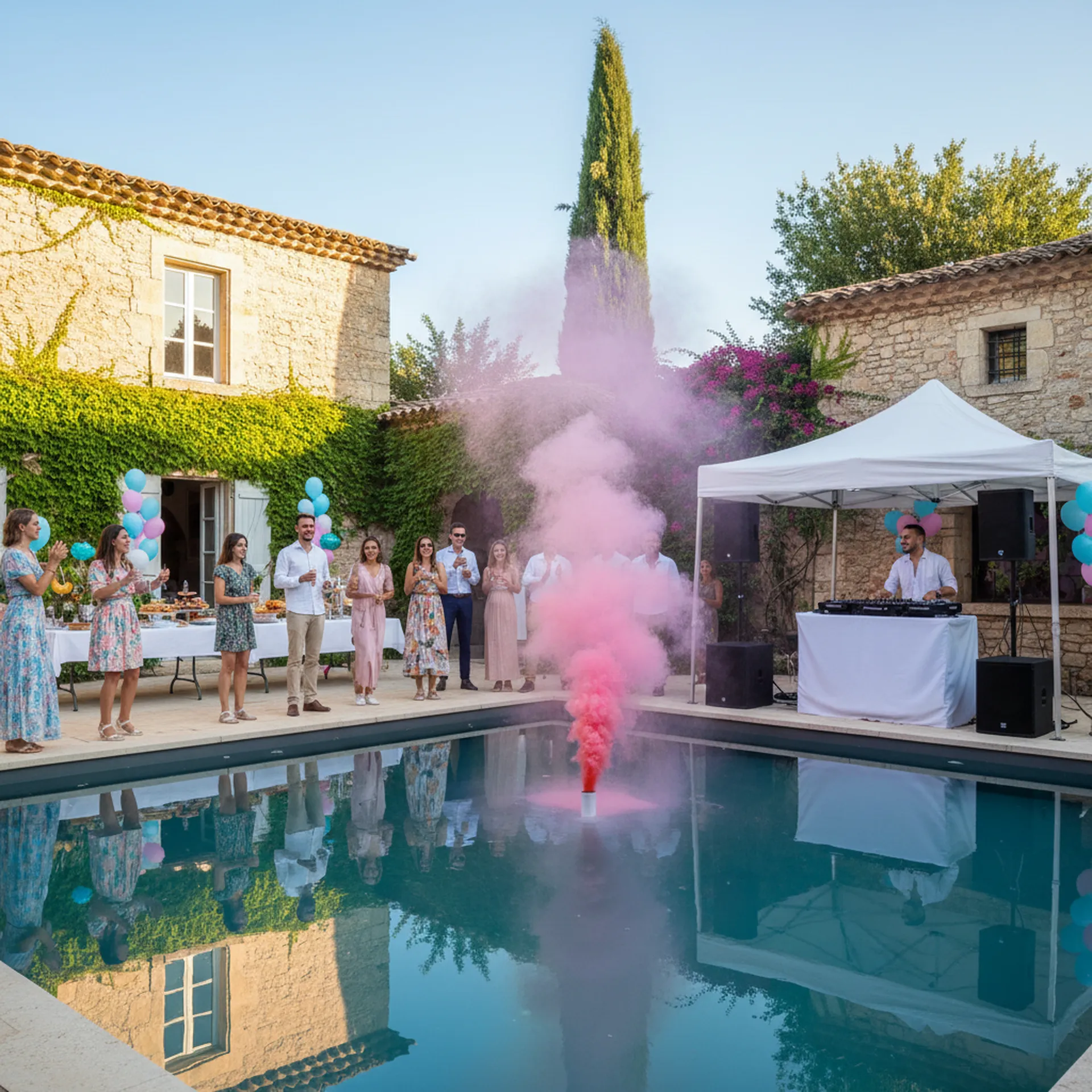 Trouver salle pour Gender Reveal avec cocktails à proximité de Lourmarin 84160, proche de Pertuis : location de prestige avec bar à cocktails éphémère et mixologie pour les invités.