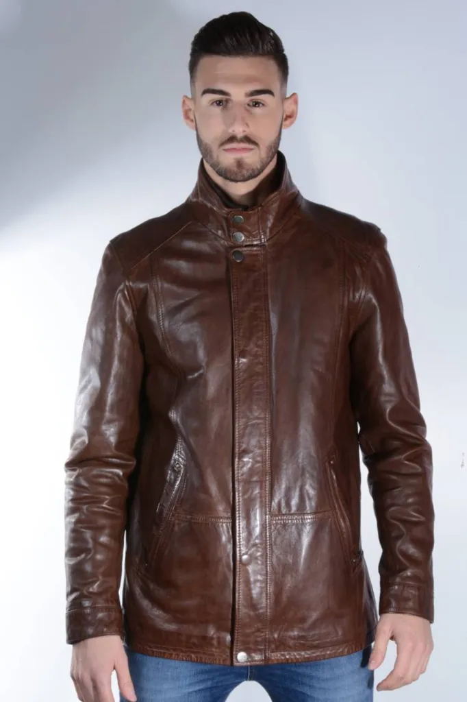 veste cuir marron homme