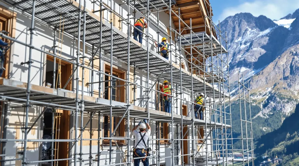 Montage d'échafaudage centre ville Embrun