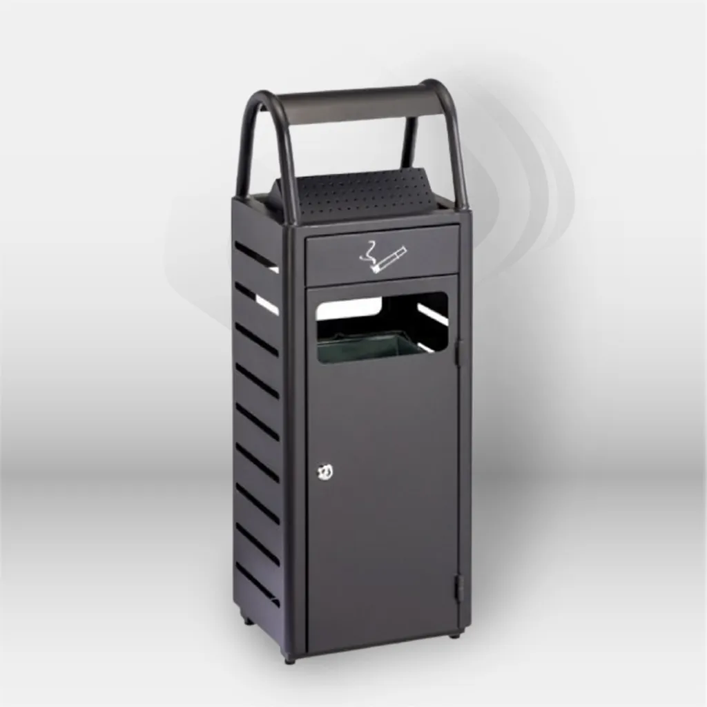 Cendrier corbeille extérieur Ginevra 29 litres installé devant une entreprise à Mont-de-Marsan, Landes (40), Nouvelle-Aquitaine, disponible partout en France pour collectivités et professionnels