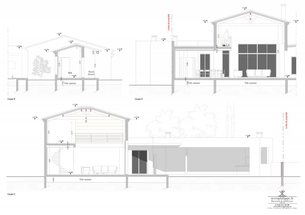 Coupes projet - Conception de l'extension d'une villa individuelle et d'un poolhouse à La Barben