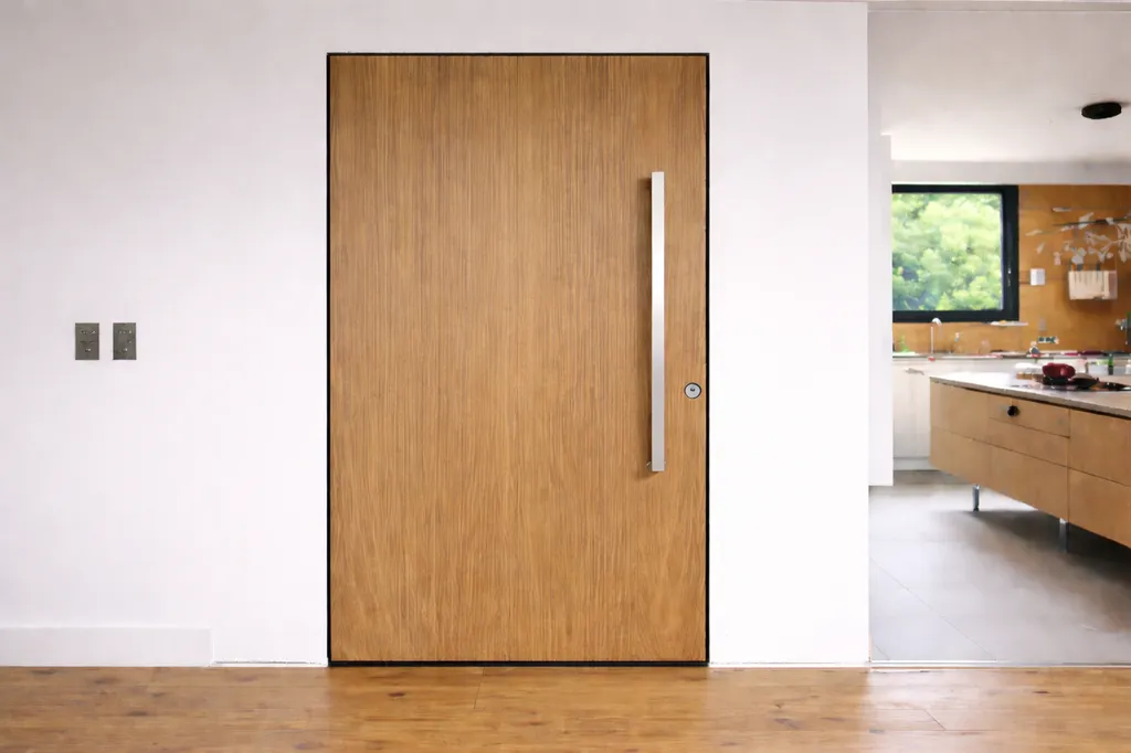 Une Silvelox Pivo't en chêne naturel Millerighe gruée au dernier étage d'un immeuble ajaccien : quand une porte devient pièce maîtresse