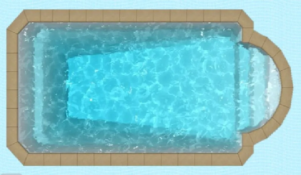 Piscine coque polyester fond en pente avec escalier roman et de dimension 7m50 x 3m50 (SERIE PPP TYPE S750) à Octeville sur Mer 76930