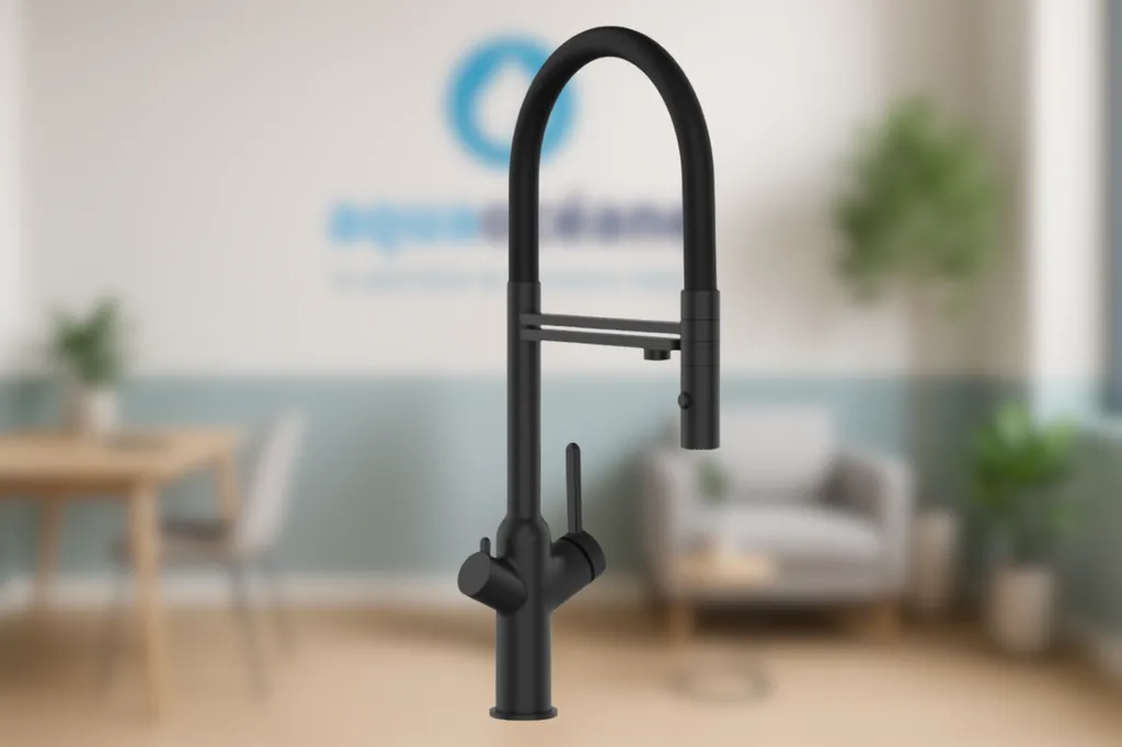Robinet filtrant PURE FLEX 3 voies noir mat pour eau froide filtrée et eau chaude ou froide du réseau