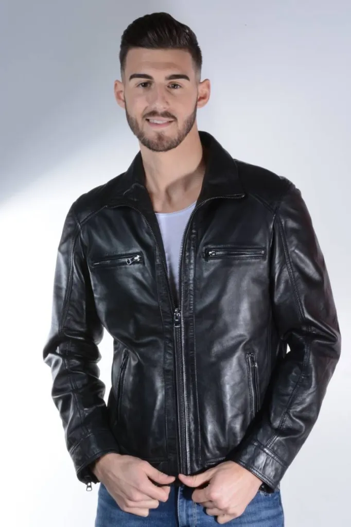 blouson cuir noir homme