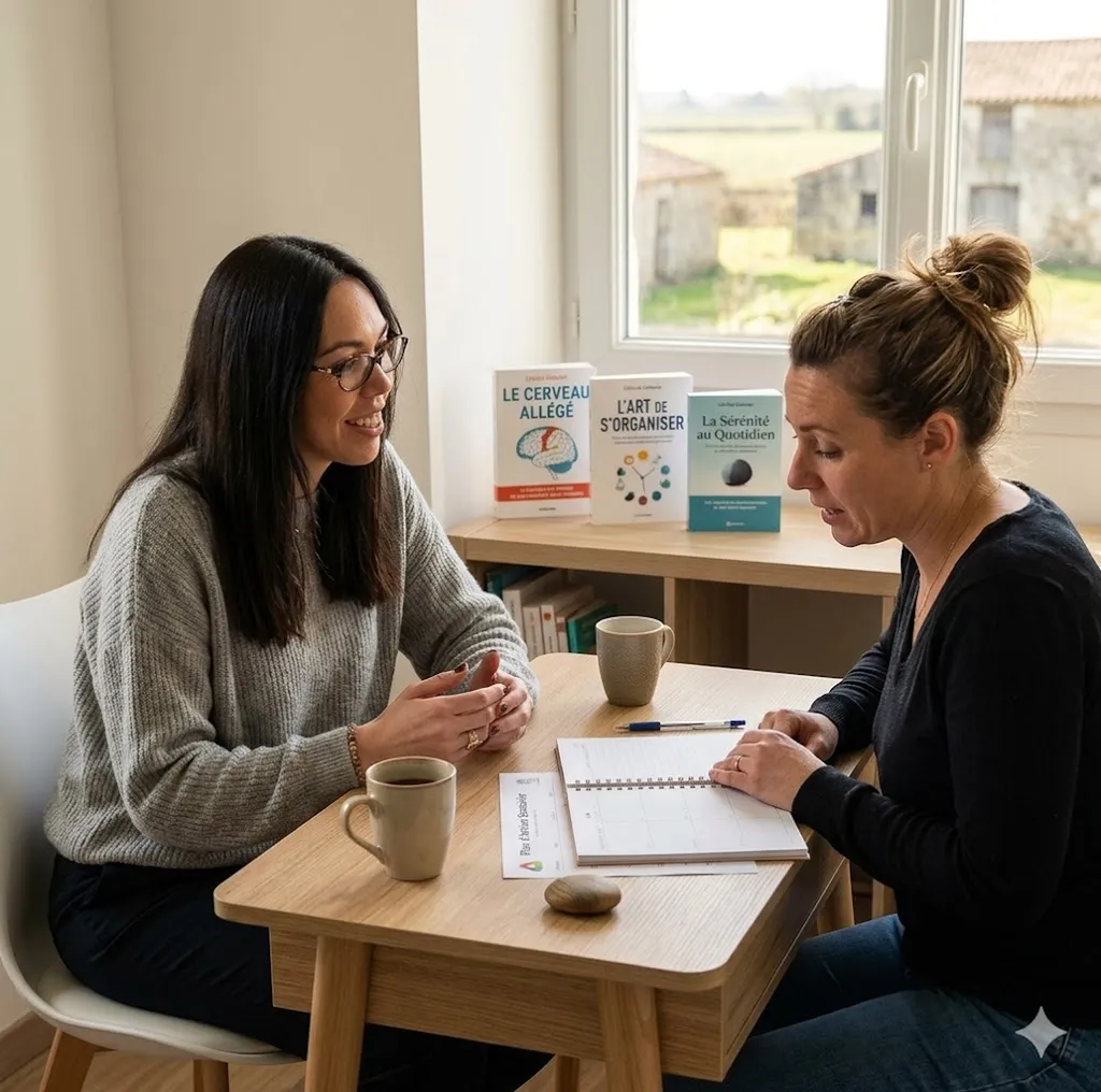 Coaching en surcharge mentale pour adultes débordés et stressés en Vendée : retrouver clarté mentale, organisation et sérénité au quotidien à Challans et Pornic