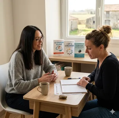 Coaching en surcharge mentale pour adultes débordés et stressés en Vendée : retrouver clarté mentale, organisation et sérénité au quotidien à Challans et Pornic