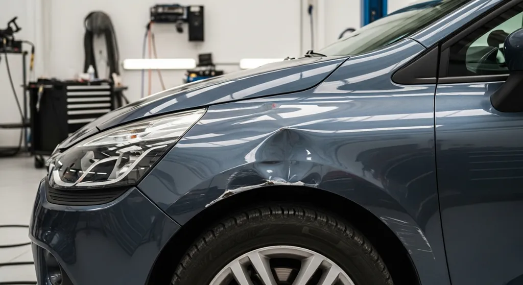 Réparation carrosserie après choc sur parking ayant enfoncé l’aile avant