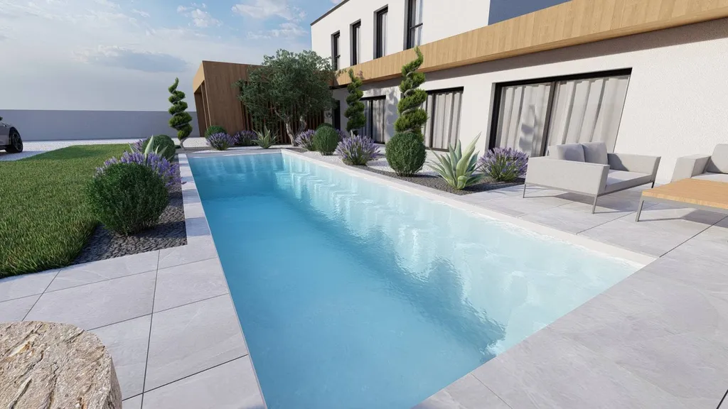 Piscine coque rectangulaire bleue