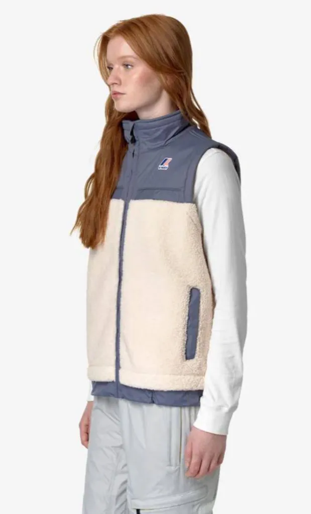 veste unisexe sans-manches K-Way Ecru - Grey Blue Avio de profil La Vrai 3.0 Jile à Dieppe chez Urban Chic