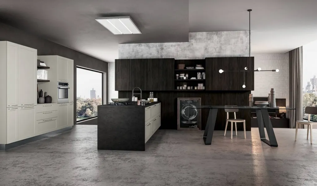 Cuisine tendance industrielle chic bois et laque