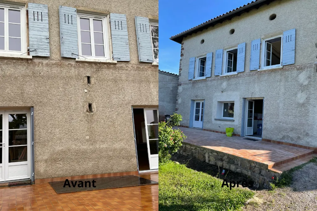 Travaux de gros œuvre : création technique d’une fenêtre dans un mur porteur épais d’une maison ancienne en Beaujolais