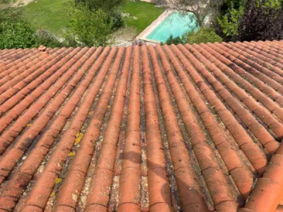 Avant démoussage sur la toiture d'une maison à Hossegor, dans les Landes (40)