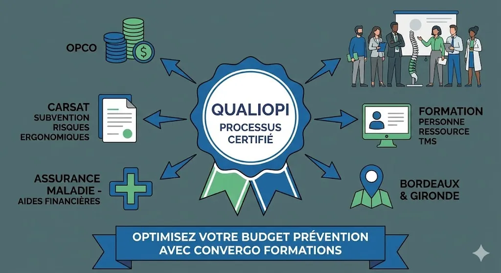 Formation certifiée Qualiopi pour personne ressource TMS à Bordeaux : optimisez votre budget prévention grâce aux aides de l'Assurance Maladie