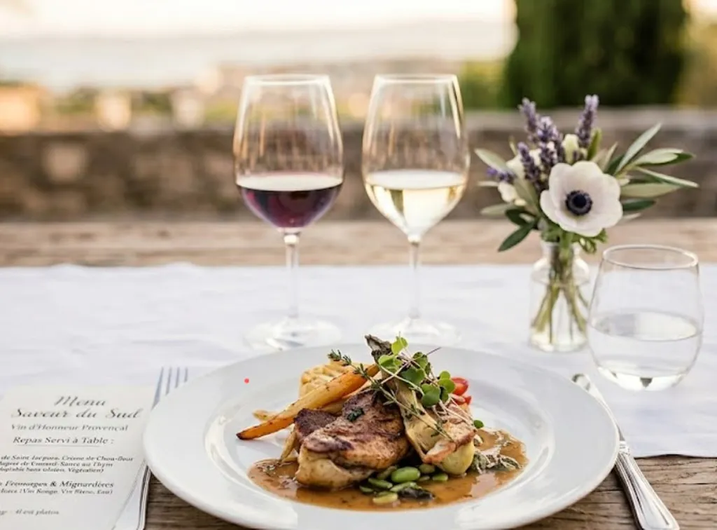 Menu Saveur du Sud pour votre mariage à la Villa Khariessa : repas gastronomique servi à table avec vin d'honneur à Martigues