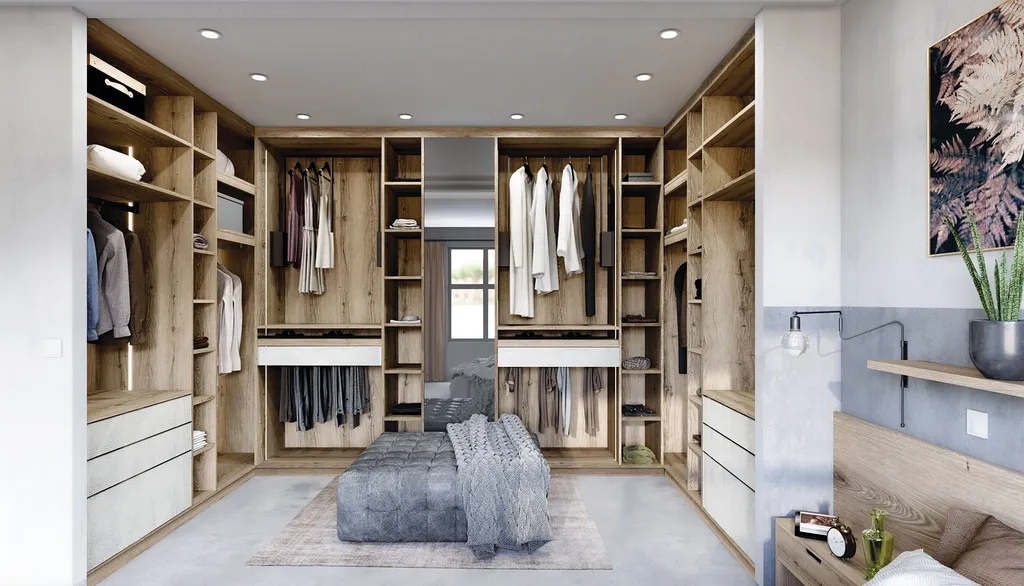 Dressing sur mesure tout hauteur blanc et bois près d'Albi dans le Tarn