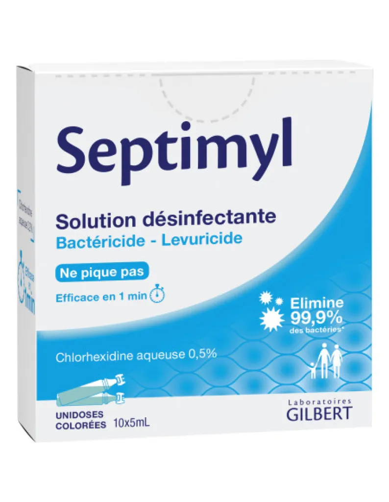 Solution antiseptique Chlorhexidine aqueuse 0,5 % SEPTIMYL, désinfection rapide sans douleur, élimine 99,9 % des bactéries